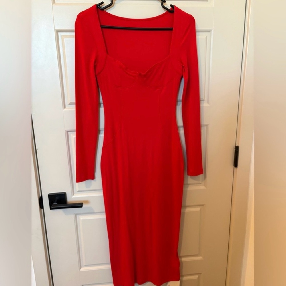 Commense Vibrant Red Long Sleeve Dress